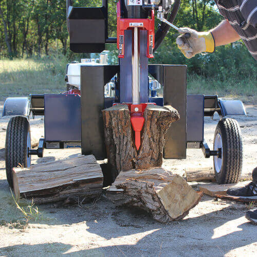 Used iron and oak log splitter for shop sale
