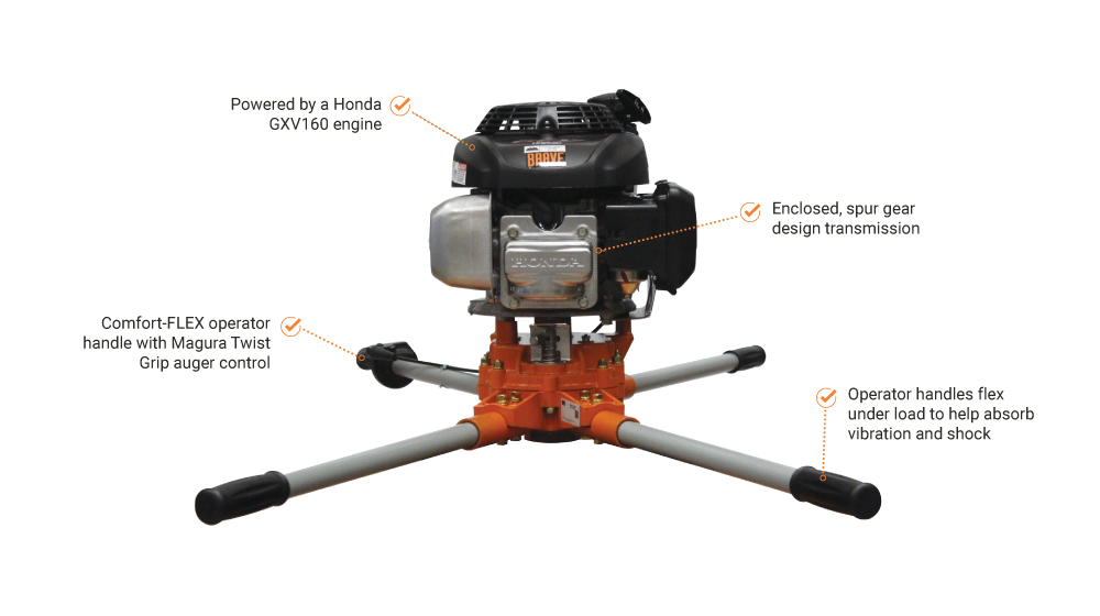 Brave Auger | Two-Man | 1 in. round | Honda GCV160 | BRA250H