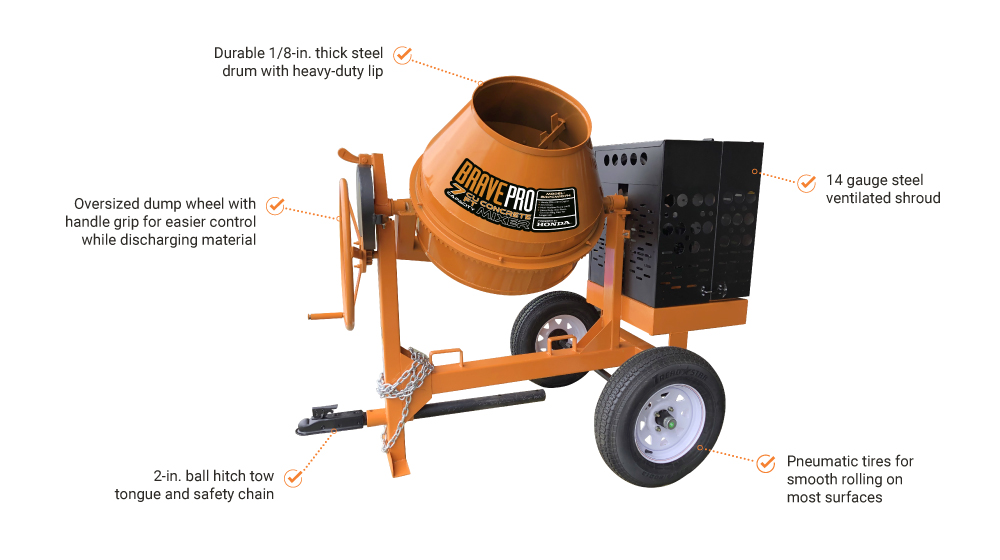 Brave Concrete Mixer | 7 Cu. Ft. | Steel Drum | Honda GX270