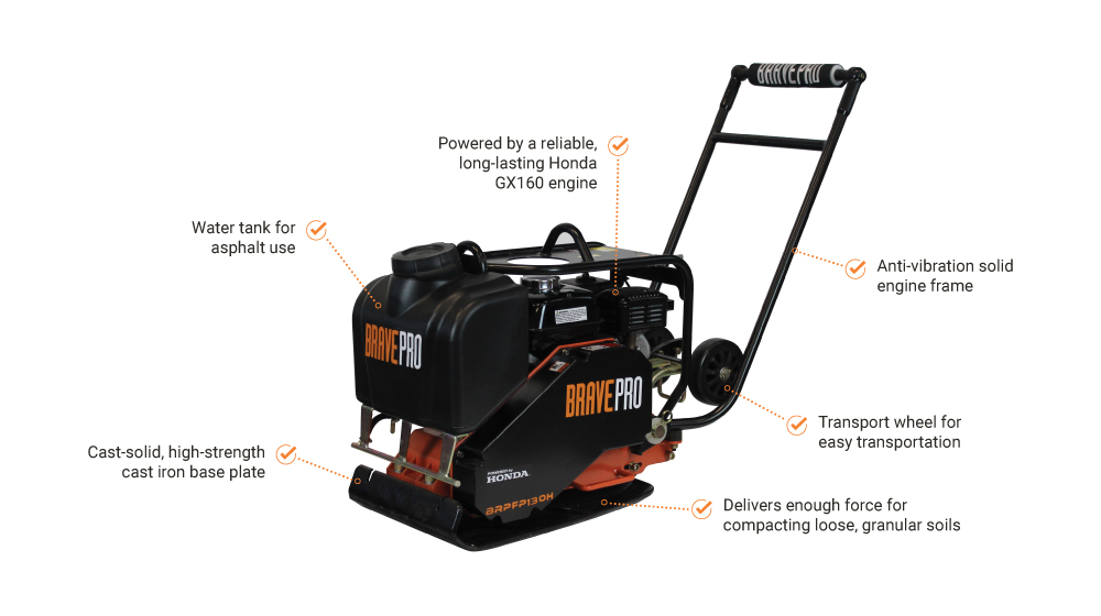 Brave Forward Plate Compactor | 16 in. | Honda GX160 | BRPFP130H