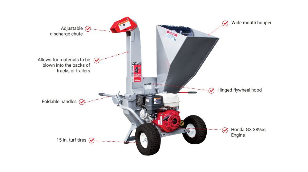 Dosko Brush Chipper | 4 in. Capacity | Honda GX390 | 13-21T-13H