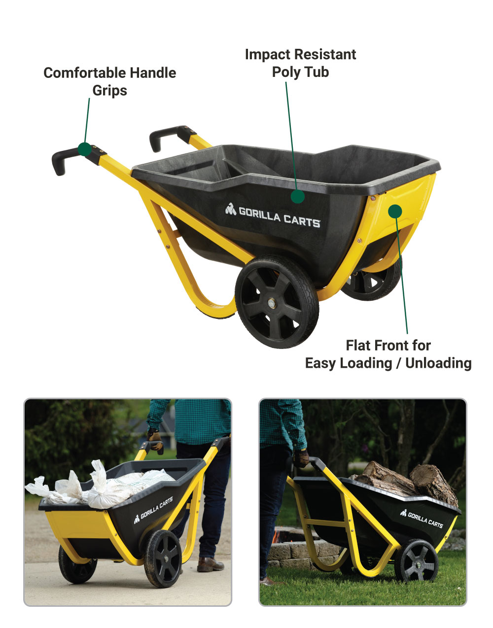 Gorilla Carts Yard Cart | Polyethylene Bed | 7 Cu. Ft