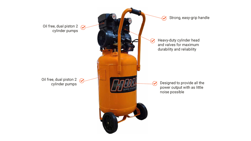 Hulk Air Compressor Silent 2 HP 10 Gallon Tank HP02P010SS Great Northern Equipment