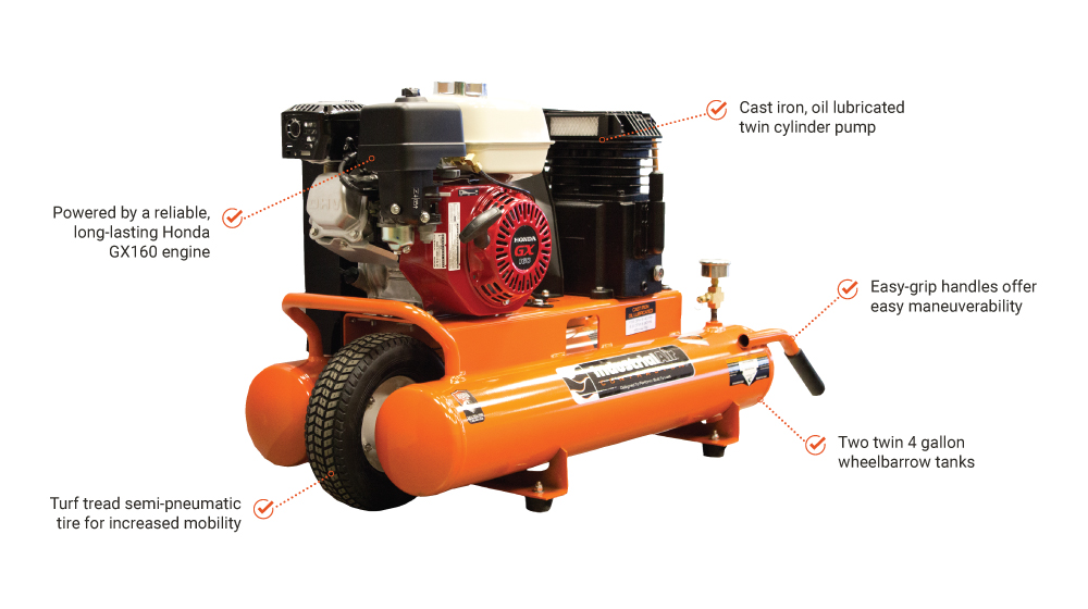 Industrial Air Compressor | Wheelbarrow | 8 Gallon | 9.9 CFM@90