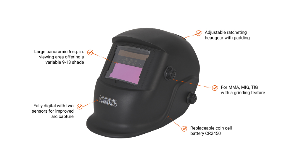Ironton Auto-Darkening Welding Helmet with Grind Mode | Matte Black | Large  | 113643 @ Great Northern Equipment