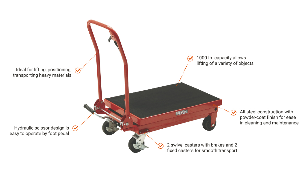 【Hinoki Iron Table 】No.874 Ironton Hydraulic Table Cart | 1,000-Lb. Capacity | 34 3/4