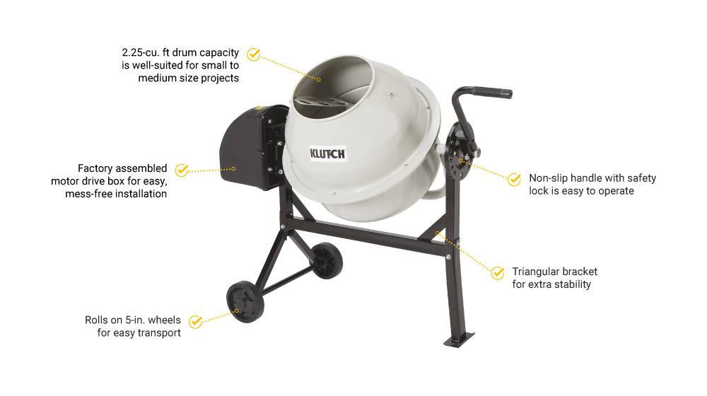 Klutch | Electric Cement Mixer | 2.25 Cu.-Ft Drum | 114828 @ Great