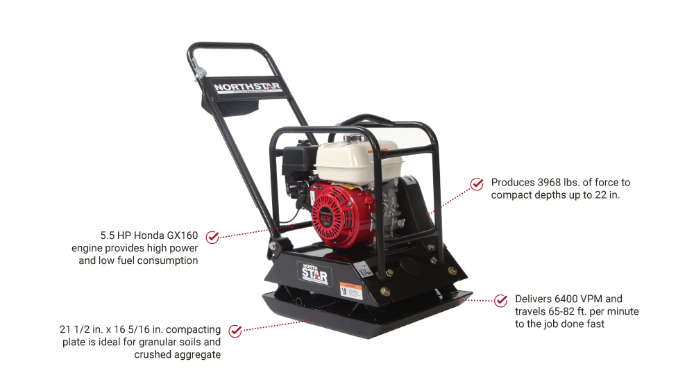 NorthStar Plate Compactor Forward 16 5 16 in. x 21 1 2 in. Plate Honda GX160 49160 Great Northern Equipment