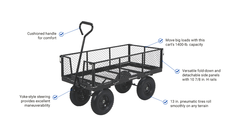 Strongway Steel Jumbo Garden Wagon | 1400-Lb. Capacity | 50 In. L
