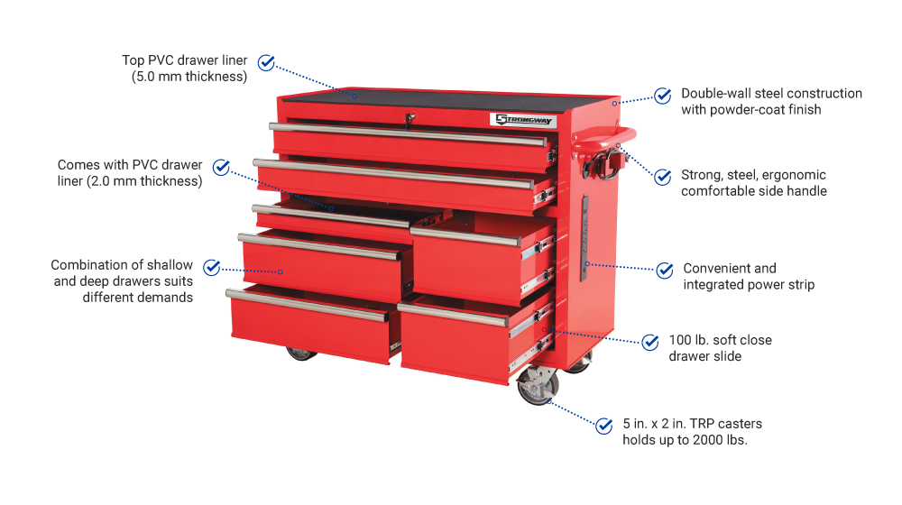 Strongway 42-In. 7-Drawer Rolling Tool Cabinet | Red | 112078