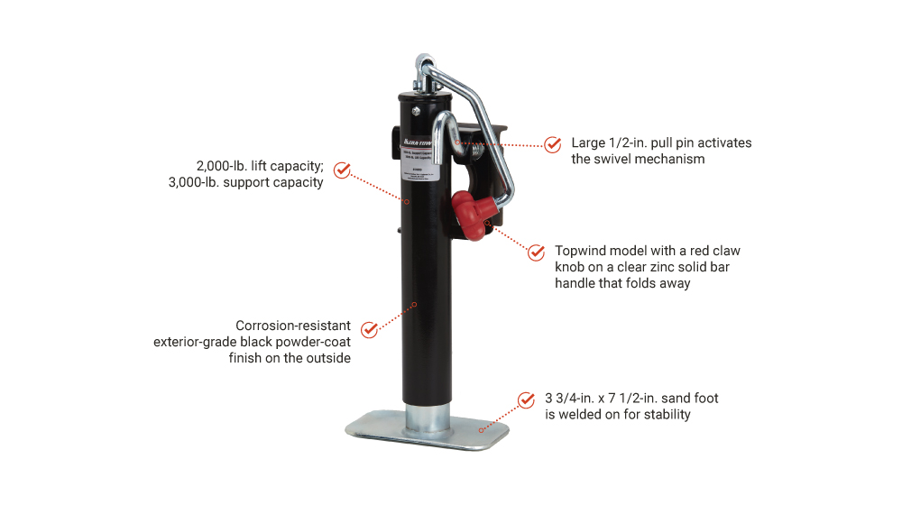 jack.s Ultra-Tow Snap Ring Topwind Swivel Jack | 2000-Lb. Lift Cap