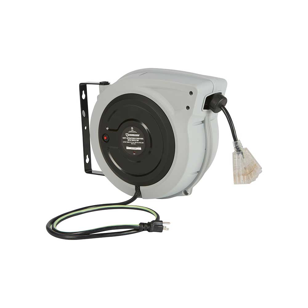 Strongway Retractable Cord Reel | 65-Ft. | 12/3, Triple Tap