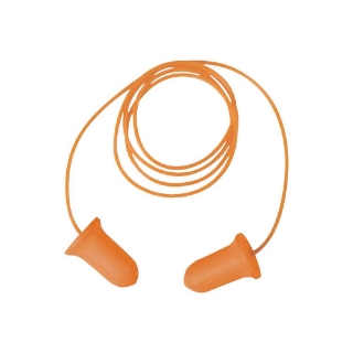 Picture of Delta Plus Corded Ear Plugs | 200 Pair Dispenser Box | Bell Shaped Hi-Viz Orange | ANSI S3.19 SNR 34 dB