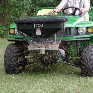 Picture of Jrco Broadcaster Spreader | Hitch Mount Attachment | Cable Control | For Side-by-Side Utility Vehicles, Stand-On Aerators, and Other Mowers or Blowers Equipped with Square Hitch Receiver Mount