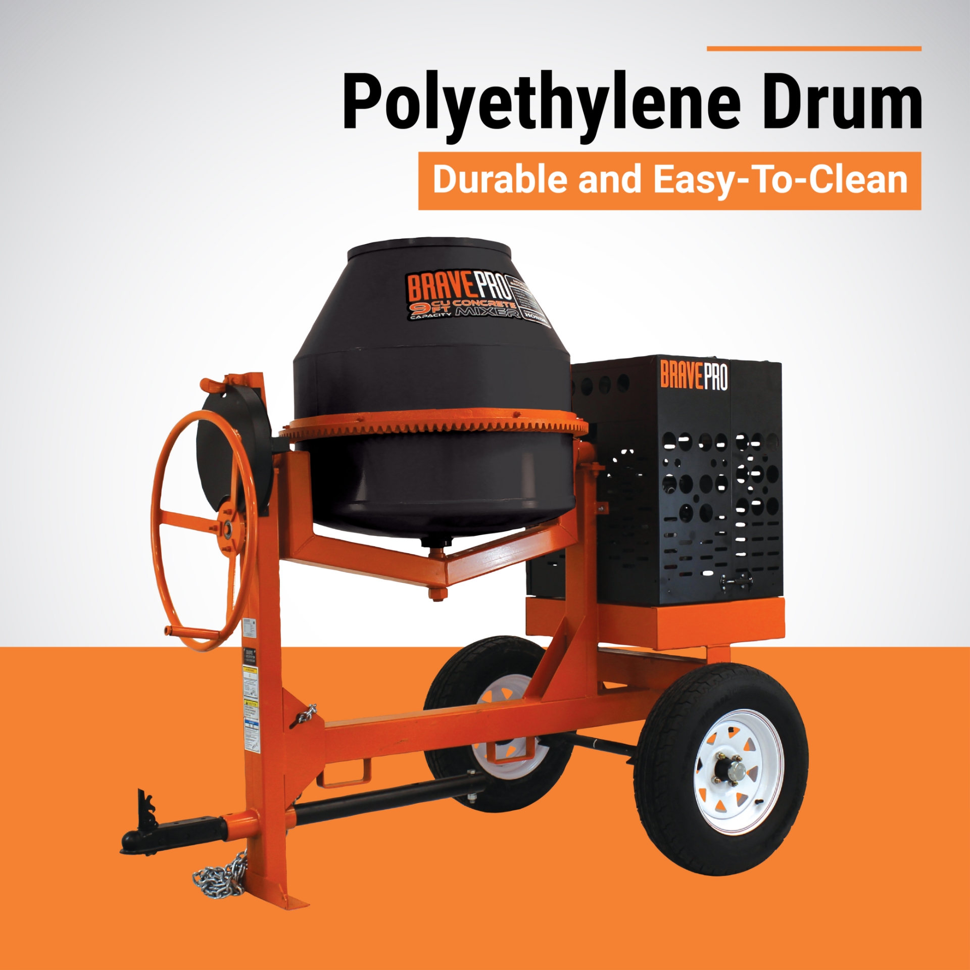 Brave Concrete Mixer | 9 Cu. Ft. | Poly Drum | Honda GX270